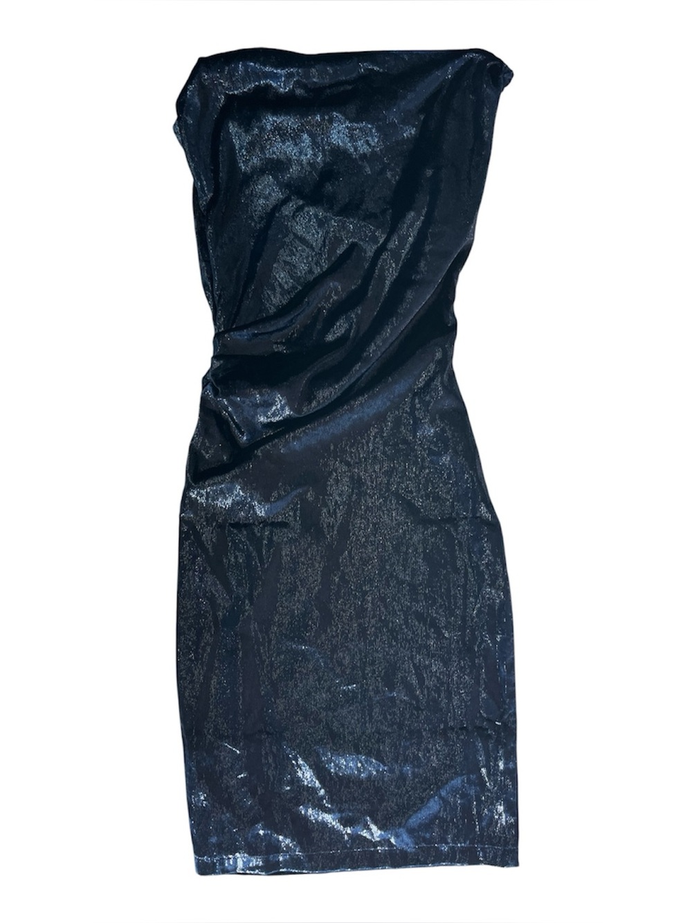 NWT Loft Navy Sequined Midi Dress Womens 2 Petite Ruched Sides